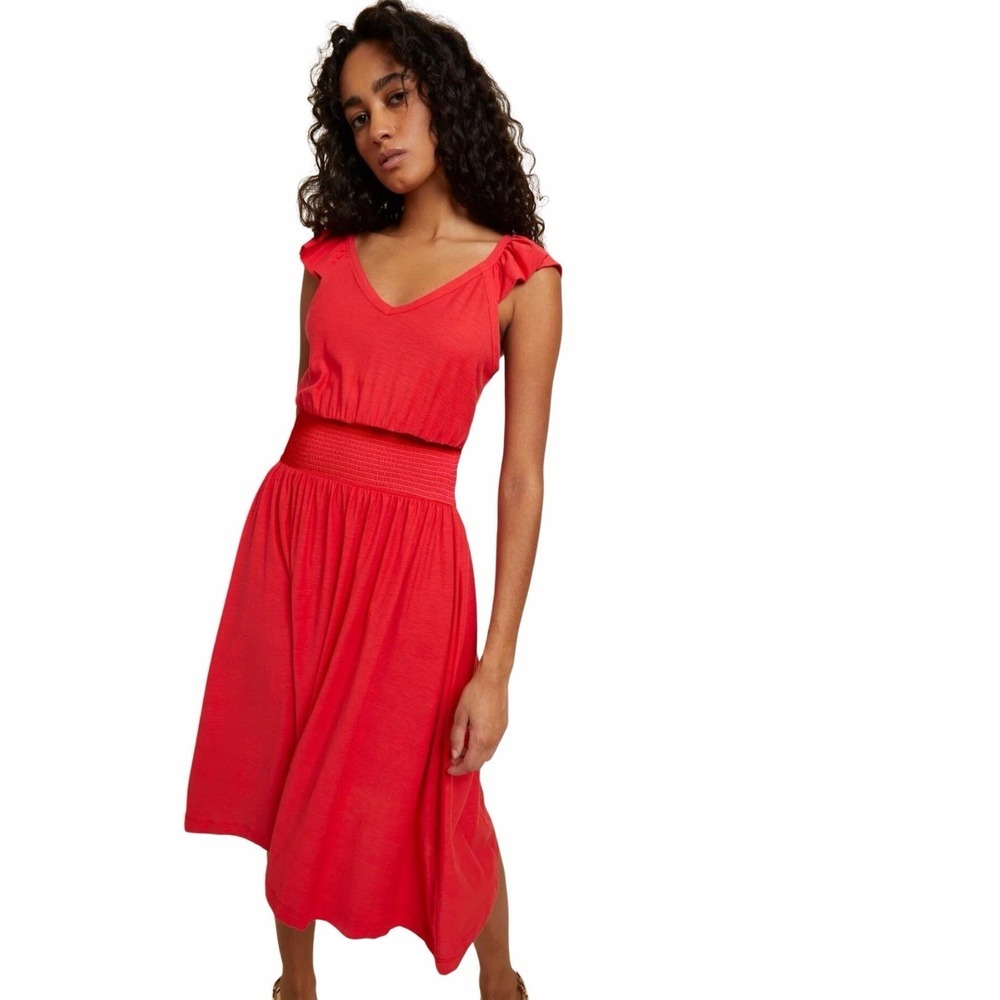 NATION LTD Mina Ruffle Cherrybomb Pima Cotton Empire Waist Size XXL Midi Dress